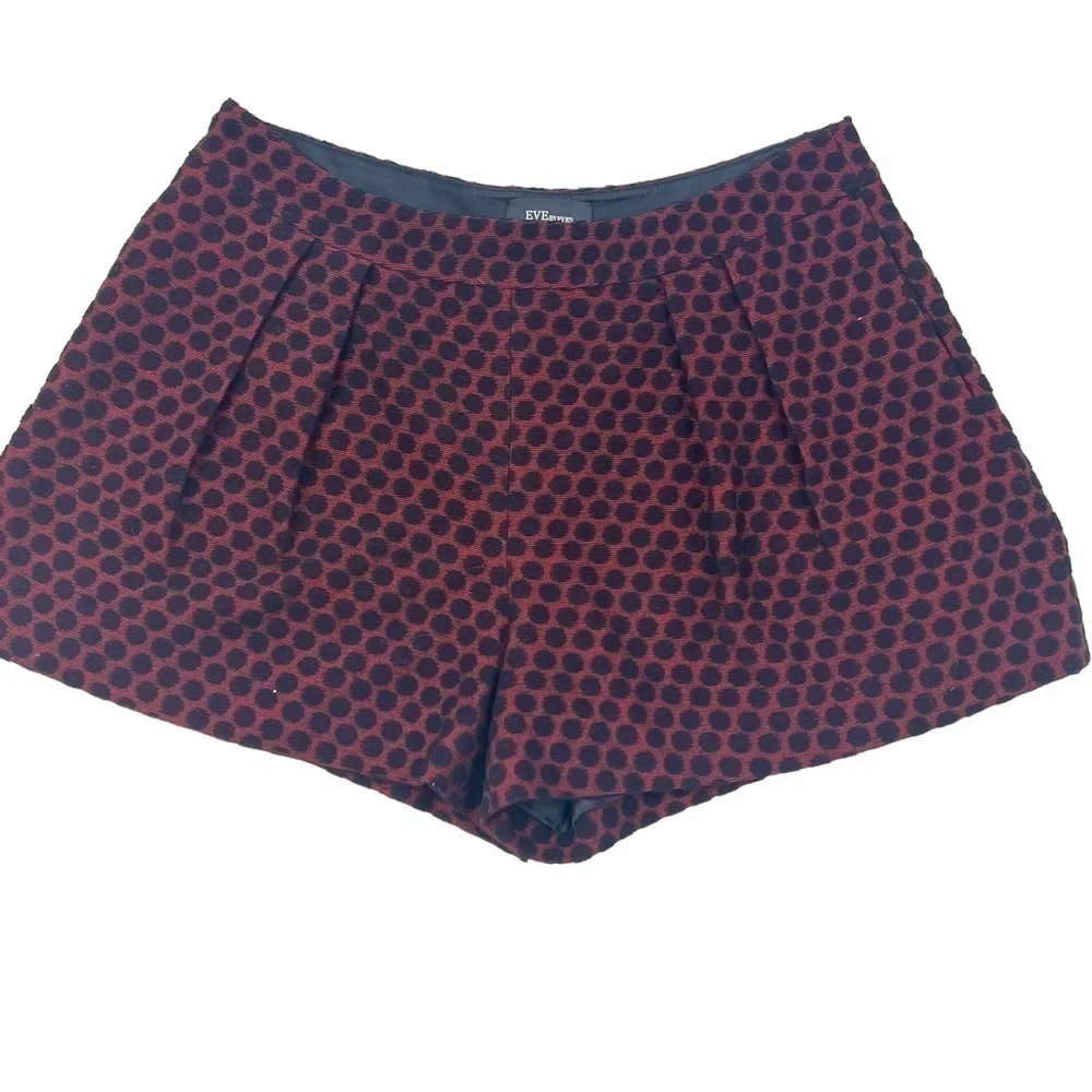Eve by Eve's Red Black Silk Wool Pleated Shorts Size 8